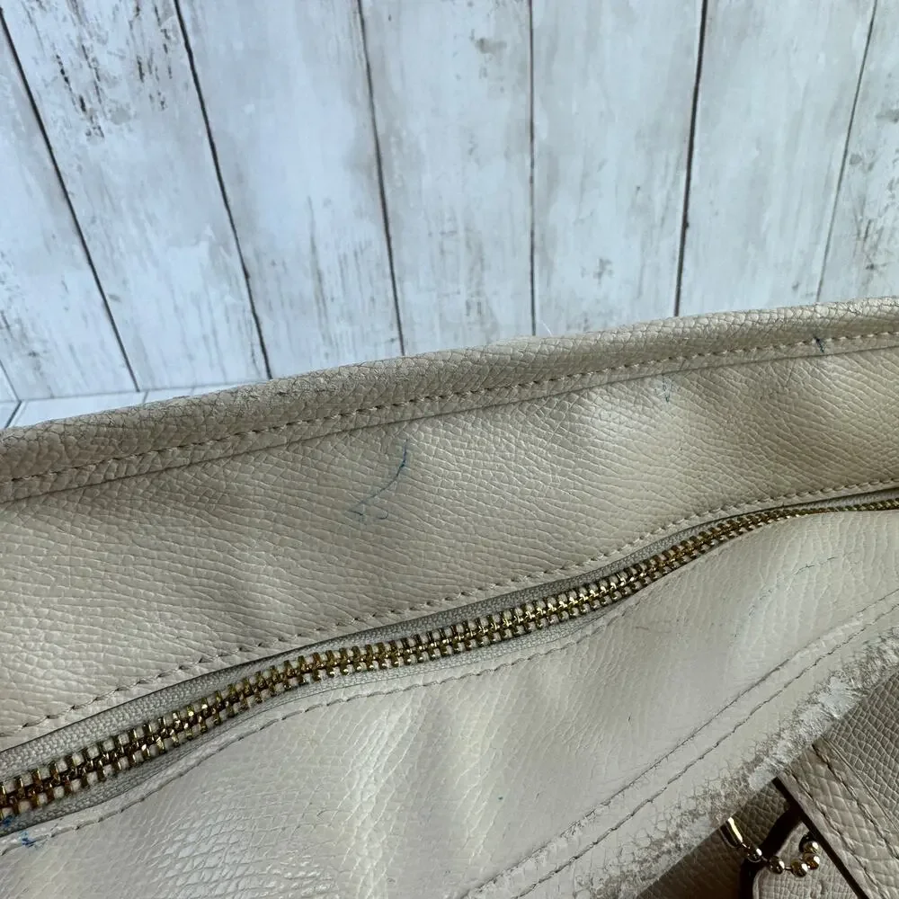 Coach Chalk Ivory Crossgrain Leather Street Zip Tote Shoulder Bag Top-Zip Purse - Picture 5 of 16